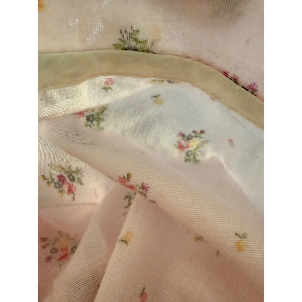 Vintage 1950s‎ Handmade Pink Floral Cotton Puff Sleeve House Robe Semi Sheer